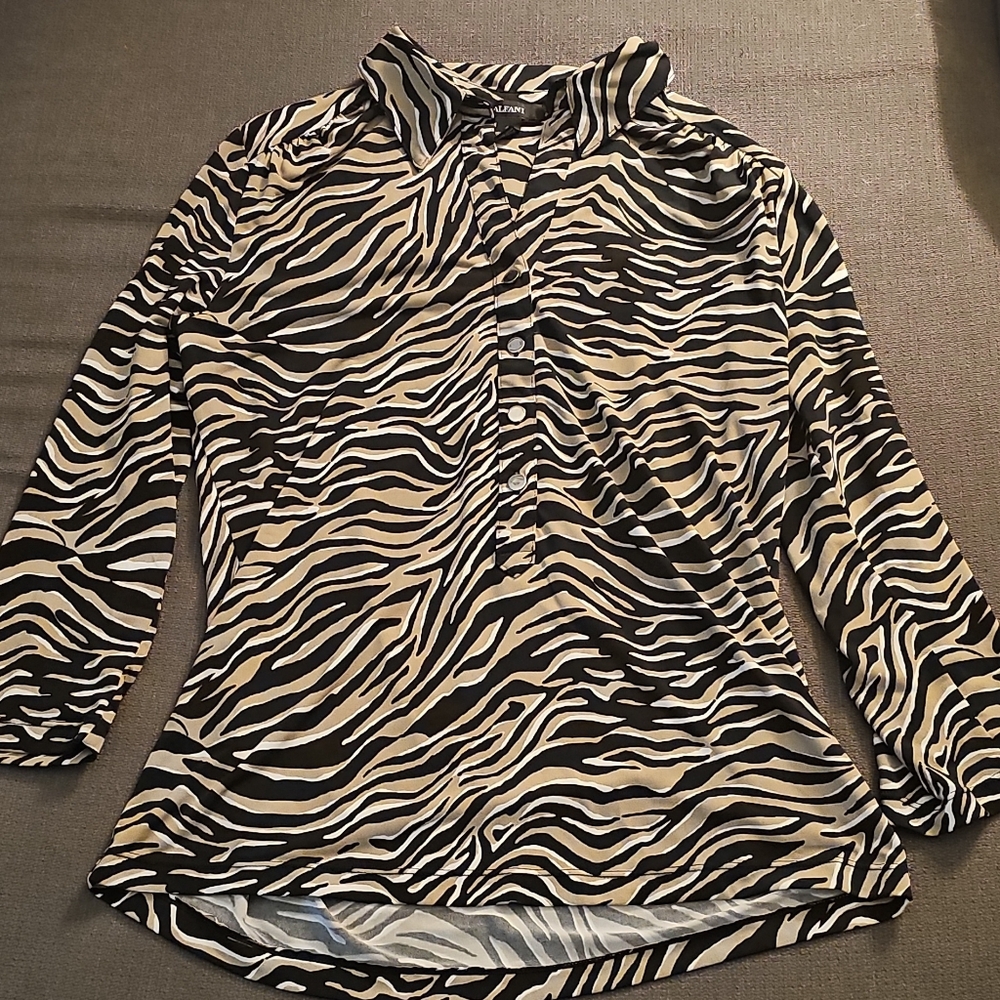 Alfani Black and Cream Zebra Print Button Down Shirt